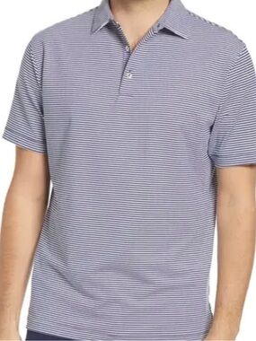 Peter Millar Men’s Blue and White Micro-Stripe Performance Polo